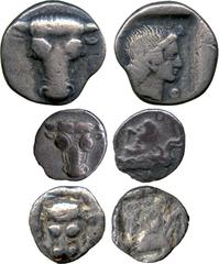 ANCIENT COINS. Greek Coins. ex British Museum Collection. Phokis, Federal Coinage (c.457-446 BC), Silver Triobol, bull’s head facing, rev head of Artemis right, in incuse square (Williams 192o (O.139/