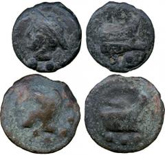 ANCIENT COINS. Roman Coins. Mint of Rome, unless otherwise stated. Anonymous, Aes Grave (c.225-217 BC), AE Quadrans, head of young Hercules left, wearing lion’s skin, three pellets behind, rev prow ri