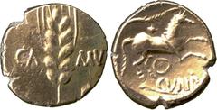 ANCIENT COINS. Ancient British. Catuvellauni, Cunobelin (early 1st Century AD), Gold Stater, wild type, ear of corn, rev horse right, 5.33g (VA 1933-3; BMC 1784; S 283). Well struck and centred, extre