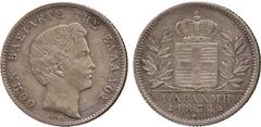 FOREIGN COINS. Greece. Otho, 1-Drachmai, 1834A, Paris mint (KM 15). Lightly toned, extremely fine and rare. £700-900