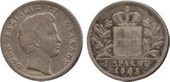 FOREIGN COINS. Greece. Otho, 1-Drachmai, 1846, Athens mint (KM 15). Attractive old tone, very fine and very rare. £1000-1200