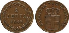 FOREIGN COINS. Greece. Otho, 2-Lepta, 1842 (KM 14). Slight bump on edge, but extremely fine and scarce. £200-250