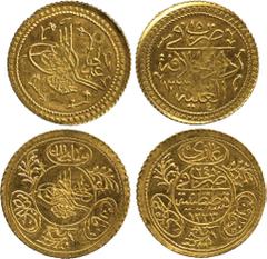 ISLAMIC COINS. Ottoman. Mahmud II , Gold Surra Altun, Dar al-Khilafat al-‘Aliya 1223h, ry 15, 1.59g (Pere 763); Gold Khayriya Altun, Qustantaniyya 1223h, ry 24, 1.80g (Pere 743). First uncirculated, t