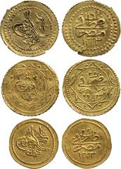 ISLAMIC COINS. Ottoman. Mahmud II , Gold ¼-Funduq, Misr 1223h, ry 16, 0.40g (Pere 787; KM 191), Gold ¼-Rumi Altun, Misr 1223h, ry 21, 0.36g (Pere 786; KM 193), Gold 5-Ghurush, Misr 1223h, ry 29, 0.33g