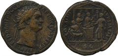 ANCIENT COINS. ROMAN. Mint of Rome unless otherwise stated. Domitian (AD 81-96), Æ Dupondius, AD 88, radiate head right , rev Domitian sacrificing over altar, victimarius with goat and sheep on left, 