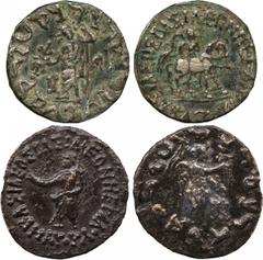 ANCIENT COINS. GREEK. Indo-Scythian, Maues, Silver Tetradrachm, Zeus , rev Nike; Azes I (c.57-35 BC), Silver Tetradrachm, horseman , rev Zeus. First very fine, the second nearly so . (2) £200-250