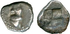 ANCIENT COINS. Greek. Islands off Elis, Kephallenia, Kranion (late 5th Century BC), Silver Hemiobol, animal’s hoof in profile , rev quadripartite incuse square, 0.47g (Traité III, 1228 = Pozzi 1876). 