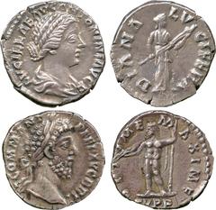 ANCIENT COINS. ROMAN. Mint of Rome unless otherwise stated. Lucilla (wife of Lucius Verus), Silver Denarius, draped bust right , rev DIANA LVCIFERA , Diana standing right, holding torch with both hand