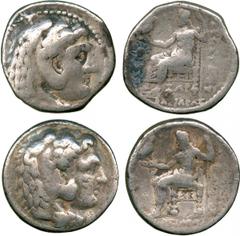 ANCIENT COINS. GREEK. Kingdom of Macedon, Alexander III, The Great (336-323 BC), Silver Tetradrachm, mint of Babylon, head of Herakles right, rev Zeus enthroned left; Kingdom of Syria, Seleukos I (312