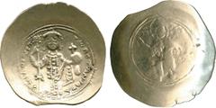 ANCIENT COINS. BYZANTINE. Mint of Constantinople, unless otherwise stated. Nicephorus III (AD 1078-1081), Electrum Histamenon, Christ seated on throne, raising hand in benediction, rev emperor standin