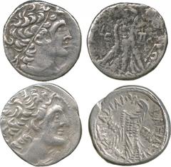 ANCIENT COINS. Kingdom of Egypt, Ptolemy XII (c.80-51 BC), Silver Tetradrachm, Year 18 = 64/63 BC, head right , rev eagle standing left on thunderbolt (SNG Cop 389); Cleopatra III and Ptolemy IX, Silv