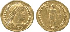 ANCIENT COINS. Valentinian I (AD 364-375), Gold Solidus, mint of Antioch, AD 364-367, pearl-diademed, draped and cuirassed bust right , rev RESTITVTOR REI PVBLICAE , emperor standing facing, head righ