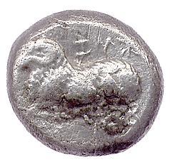 ANCIENT COINS Greek Coins Cyprus No.: 739 Estimate: £ 450.- Salamis, King Euelthon 560-525 BC, Stater 10.95g, letters of king's name Euelthon above and below ram lying left, rev plain and unmarked (BM