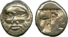 ANCIENT COINS Greek, Ionia, Phokaia (c.521-478 BC), Electrum Hekte, bearded head of Silenos facing, rev quadripartite incuse square, 2.57g (Bodenstedt 43 (f/ η ), pl. 45, these dies). Good very fine. 