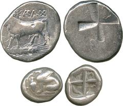 ANCIENT COINS, GREEK Bithynia, Kalchedon (early 4th Century BC), Silver Drachm, bull standing left on ear of corn, rev quadripartite incuse of mill-sail pattern (SNG von Aulock 482); Ionian Islands, C
