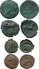 ANCIENT COINS, GREEK Greek Bronze Coins (4), comprising issues of Apulia, Arpi (c.275-250 BC), bull / horse; Sicily, Kamarina (c.425-405 BC), Gorgoneion / owl; Sicily, Syracuse (mid 4th Century BC), A