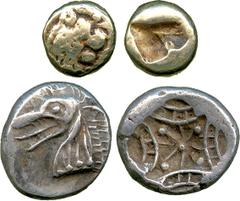 ANCIENT COINS, GREEK, Caria, Kindya (c.510-490 BC), Silver Hemidrachm, head of sea-monster (Ketos) facing left , rev floral pattern within latticed square frame, all within diagonal incuse square, 2.0
