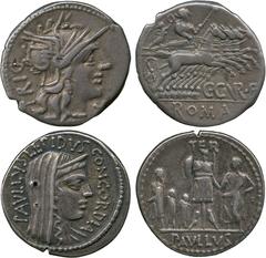 ANCIENT COINS, ROMAN, Mint of Rome unless otherwise stated, C. Curiatius Trigeminus (135 BC), Silver Denarius, TRIG , helmeted head of Roma facing right, mark of value X below chin , rev C CVR F , Jun