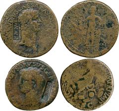 ANCIENT COINS, ROMAN, Mint of Rome unless otherwise stated, Cl audius (AD 41-54), Æ Sestertius, countermarked NCAPR in rectangular incuse, laureate head right , rev Spes advancing left (RIC 99); Nero 
