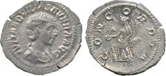 ANCIENT COINS, ROMAN, Mint of Rome unless otherwise stated, Aquilia Severa (second wife of Elagabalus), Silver Denarius, struck AD 221, IVLIA AQVILIA SEVERA AVG , draped bust facing right , rev CONCOR