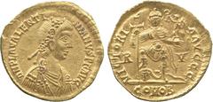 ANCIENT COINS, ROMAN, Mint of Rome unless otherwise stated, Valent inian III (AD 425-455), Gold Solidus, minted at Ravenna, struck c.AD 426-430, D N PLA VALENTINIANVS P F AVG , rosette-diademed, drape
