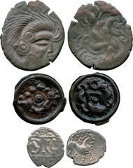 ANCIENT BRITISH COINS, Celtic, Northwest Gaul, Armorican, Billon Stater, head facing right, rev horse right with bird-like head, 5.82g (ABC 70), flan edge splits good fine; Belgica, Cast Potin Unit, S