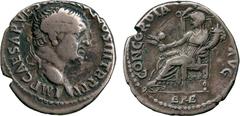 ANCIENT COINS, ROMAN , Vespasian (AD 69-79), Silver Denarius, Ephesus mint, laureate head right, rev Ceres seated left (RIC 1428; RPC 830). Some old scratches on the reverse and a flan crack at 7 o’cl