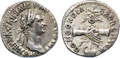 ANCIENT COINS, ROMAN , Nerva (AD 96-98), Silver Denarius, mint of Rome, struck AD 96, IMP NERVA CAES AVG P M TR P COS II P P , head facing right, laureate , rev CONCORDIA EXERCITVVM , clasped right ha