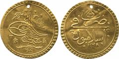 ISLAMIC COINS, OTTOMAN, ‘Uthman III, Gold 1½-Funduq, Islambul 1168h, 5.05g (Pere 592). Lightly creased, pierced, otherwise very fine and rare. £350-450