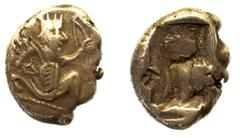 LYDIA AND THE PERSIAN ROYAL COINAGE No.: 22 Estimate: £ 50 Siglos 5.43g, Class IV B, Darius II to Artaxerxes II, c.420-375 BC and later, kneeling-running figure of the Great King right, holding dagger