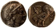 PERSIAN COINAGE IN EGYPT No.: 631 Estimate: £ 400 Egypt, Satrap Sabakes (d.133 at the battle of Issus), Tetra-drachm 16.04g, with Athenian types, helmeted head of Athena right, rev owl standing right,