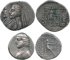 ANCIENT COINS, PARTHIAN COINS , Arsaces XVI (78/7-62/1 BC), Silver Drachms (27), diademed and short bearded bust left, spiral torque, dotted border , rev archer enthroned right, five line inscription 