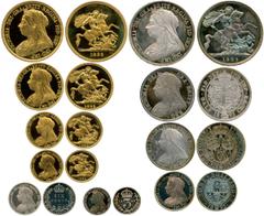 BRITISH COINS, Victoria, Proof Set, 1893, consisting of 10 Old “Widow” Head issues: Gold Five Pounds, Gold Two Pounds, Gold Sovereign, Gold Half Sovereign, Silver Crown, Silver Halfcrown, Silver Flori