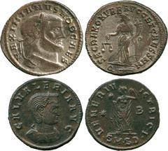 ANCIENT COINS, ROMAN, Galerius (AD 305-311), Æ Follis, mint of Aquileia , rev Moneta; Galeria Valeria (his wife), Æ Follis, mint of Serdica , rev Venus. Nearly extremely fine, the first with silvering