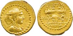 THE ALFRED FRANKLIN COLLECTION OF ANCIENT COINS, ROMAN GOLD , L. Cestius & C. Norbanus (43 BC), Gold Aureus, draped bust of Africa facing right, wearing an elephant’s skin headdress, rev L CESTIVS / C