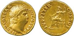 THE ALFRED FRANKLIN COLLECTION OF ANCIENT COINS, ROMAN GOLD , Nero (AD 54-68), Gold Aureus, struck AD 64-65, NERO CAESAR AVGVSTVS , laureate head facing right, rev IVPPITER CVSTOS , Jupiter enthroned 