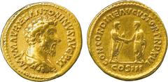 THE ALFRED FRANKLIN COLLECTION OF ANCIENT COINS, ROMAN GOLD , Marcus Aurelius (AD 161-180), Gold Aureus, struck AD 161-162, IMP M AVREL ANTONINVS AVG P M , bare-headed, draped and cuirassed bust facin