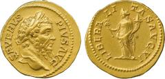 THE ALFRED FRANKLIN COLLECTION OF ANCIENT COINS, ROMAN GOLD , Septimius Severus (AD 193-211), Gold Aureus, struck AD 202-210, SEVERVS PIVS AVG, laureate head facing right, rev LIBERA-LI-TAS AVG VI , L