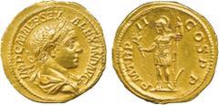 THE ALFRED FRANKLIN COLLECTION OF ANCIENT COINS, ROMAN GOLD , Severus Alexander (AD 222-235). Gold Aureus, struck AD 223, IMP C M AVR SEV ALEXAND AVG , laureate and draped bust facing right, rev P M T