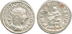 ANCIENT ROMAN COINS , Gordian III (AD 238-244), Silver Antoninianus, IMP GORDIANVS PIVS FEL AVG , radiate, draped and cuirassed bust facing right, rev P M TR P III COS II P P , Apollo seated left, hol