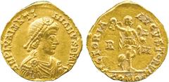 THE COLLECTION OF A CLASSICIST, ANCIENT COINS, Valentinian III (AD 425-455), Gold Tremissis, mint of Rome, struck c. AD 425-430, D N PL VALENTINIANVS P F AVG , pearl-diademed, draped and cuirassed bus