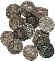 ANCIENT COINS, GREEK, Indo-Greek Kingdom, Silver Drachms (14), various Kings, including Apollodotos I (c.174-165 BC), Menander (c.165-130 BC), Antialkidas (c.115-95 BC), Diomedes (c.95-90 BC), Hermaio