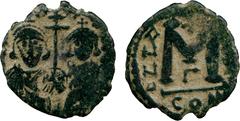 THE COLLECTION OF A CLASSICIST (PART 2), ANCIENT COINS, BYZANTINE, (Mint of Constantinople unless otherwise stated ), Justinian II (first reign, AD 685-695), Æ ½-Folles (4) , struc k on cut-down flans