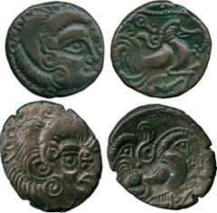 ANCIENT COINS, ANCIENT BRITISH, Celtic Gold, Armorican, Coriosolites, Billon Staters (2), 6.26g, 5.96g, c.60-50 BC, head right, rev bird-headed horse right, boar below, stylised charioteer’s head abov