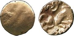 ANCIENT COINS, ANCIENT BRITISH, Celtic Gold, Cantiaci, British LY, Gold ¼-Stater, 1.37g, c.60-50 BC, three faint raised bands, rev horse right, sinous U- shaped ornament above (ABC 201; VA 158-1; S 44
