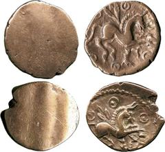 ANCIENT COINS, ANCIENT BRITISH, Celtic Gold, Cantiaci, Dubnovellaunos (c.25 BC - AD 5), Gold ¼-Stater, 1.30g, plain obverse with faint bands, rev horse right, three leaves over horse’s back, pellets w