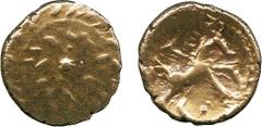 ANCIENT COINS, ANCIENT BRITISH, Celtic Gold, Regini and Atrebates, Tincomarus (c.25 BC - AD 10), Gold ¼-Stater, 1.04g, spiral patterned wreath around central pellet, rev crude horse right, T above, pe