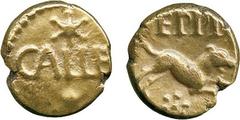 ANCIENT COINS, ANCIENT BRITISH, Celtic Gold, Atrebates, Epillus (c.20 BC - AD 1), Gold ¼-Stater, 1.16g, CALLE , stars above and below, rev dog running right, EPPI above, ‘daisy’ below (ABC 1148; VA 40