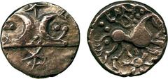 ANCIENT COINS, ANCIENT BRITISH, Celtic Gold, Iceni, Early Uninscribed Gold Stater, Freckenham type, 5.37g, c.50-40 BC, two crescents back to back, pellets and V-shaped ornaments in fields, stars above