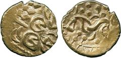 ANCIENT COINS, ANCIENT BRITISH, Celtic Gold, Corieltauvi (N E Coast), British I, Gold Stater, 6.12g, late 1st Century BC, devolved Apollo head wreath pattern, rev disjointed horse left, pellets and cr